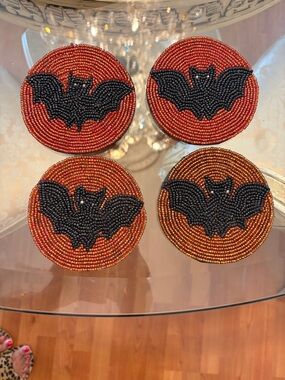Beaded Bat Coasters - Set of 4 in Orange and Black